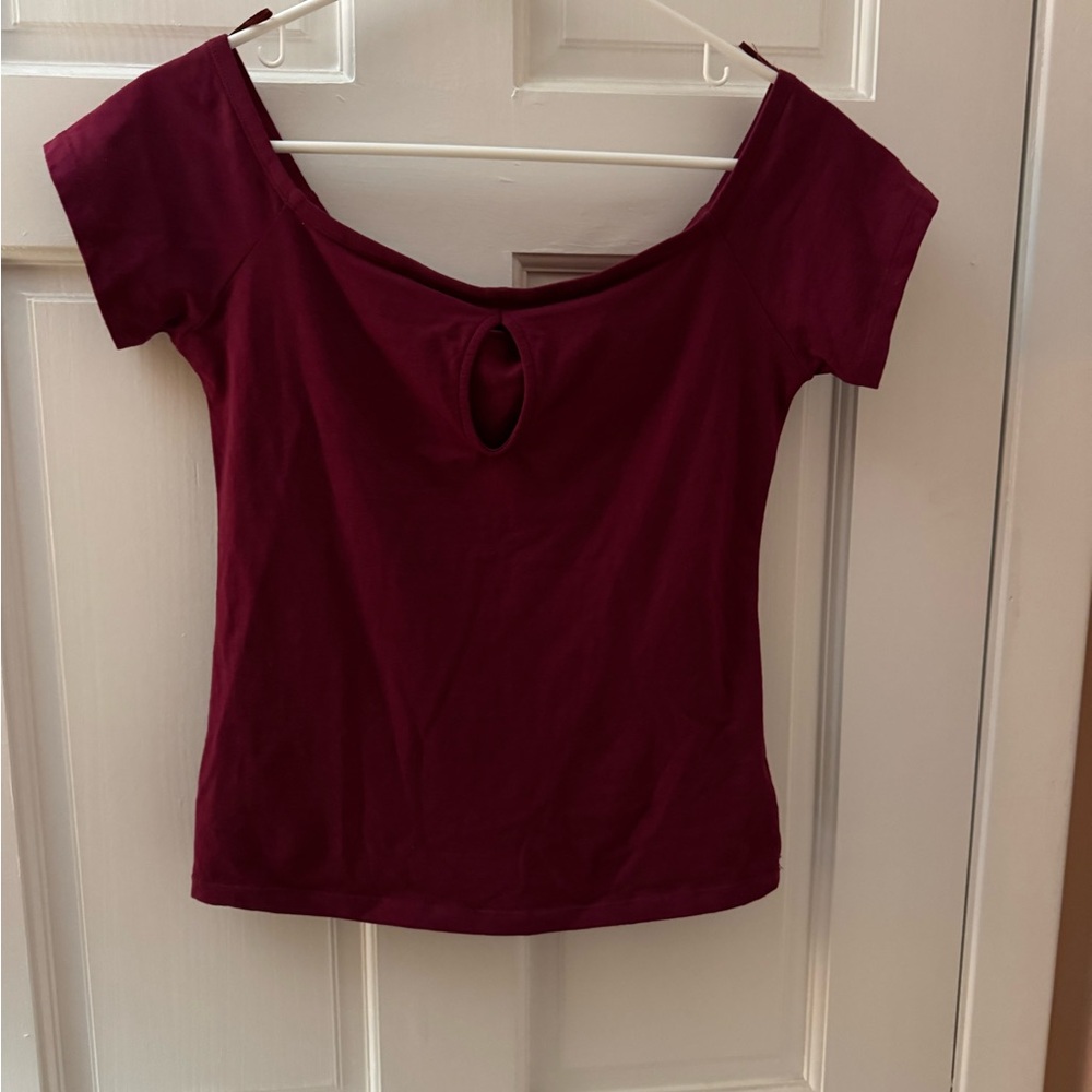 Express Off-Shoulder Crop Top in Deep Berry